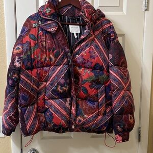 Red and Purple Floral Puffer Jacket. Brand New